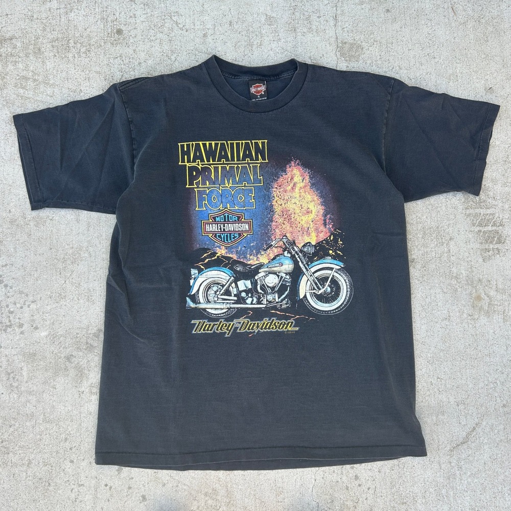 Vintage Harley Davidson Shirt XL Black 1995 Hawaiian Primal Force South Seas 90s
